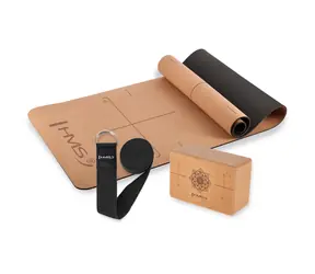 HMS YM11/KJ02/SJ02 Kork-Yoga-Set: Yogamatte YM11, Yogablock KJ02 und Gurt SJ02