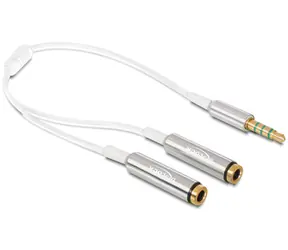 DeLock Adapter 3,5-mm-Stereo-Klinkenstecker (4-polig) auf 2 x 3,5-mm-Stereo-Klinkenbuchse (4-polig) / 25 cm / weiß / silber