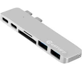 eSTUFF USB-C Slot-in Hub Pro silber / 2 x USB 3.0 / 1 x USB-C / 1 x Thunderbolt 3 / Kartenleser