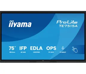 75" IIYAMA ProLite TE7515A-B1AG/ 3840x2160 / IPS / 16:9 / 8ms / 1200:1 / 550cd-m2 / HDMI / DP / VESA