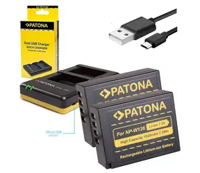 Patona Ladegerät Foto Dual Quick Fuji NP-W126 + 2x Akkus 1020mAh / USB