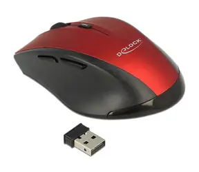 DeLock ergonomische optische Maus rot / Optischer Sensor / kabellos / 1600 DPI / 5 Tasten / 1xAA