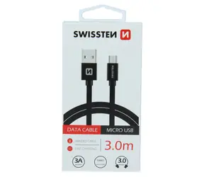 Swissten TEXTILE Datenkabel USB - microUSB 3M schwarz
