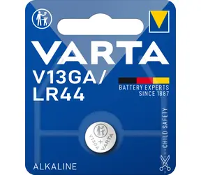 Varta Knopfbatterie LR44 1 Stück / 1,5 V / 125 mAh / Alkali / im Blister