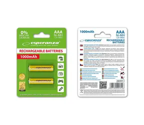 Esperanza Wiederaufladbare AAA-Batterie gelb / 1,2 V / 1000 mAh / Ni-MH / 2 Stück / in Blisterverpackung