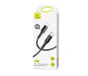 USAMS SJ406 U43 Schnellladekabel Lightning - USB-C Schnelldatenkabel 1,2 m schwarz