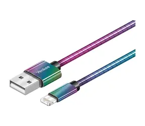 YENKEE YCU 651 USB 2.0 auf Lightning Kabel Regenbogen / Länge 1m / Stahlgeflechtkabel / 2,4A