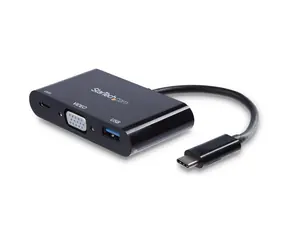 StarTech Multiport Videoadapter USB-C auf VGA & USB-A & PowerDelivery 60W schwarz / 2048 x 1280p / 60Hz / Thunderbolt 3