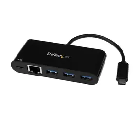 StarTech USB-A Hub 3 Ports schwarz / Netzteil 60W / 3x USB-A / 1x USB-C / 1x RJ-45