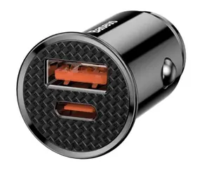 Baseus CCALL-YS01 Rundes Autoladegerät schwarz / 30W / 1x USB-A + 1x USB-C / 5A