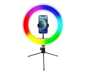 Powerton WPRL1RGB - Ringlicht 10" RGB LED klein / Temperatur- und Helligkeitseinstellung & Telefonhalter und Stativ
