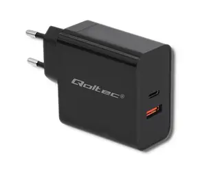 Qoltec 51716 Adapter 63W schwarz / 5-20V / 1,5-3A / USB Typ C PD / USB QC 3.0