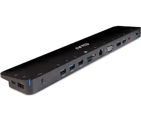 Club3D Universal USB-C Dockingstation 65W schwarz / Dockingstation / Ausgang max. 65W / VGA+HDMI+DP / USB / 3,5-mm-Buchse
