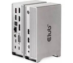 Club3D USB-C Dockingstation 120 W silber / Dockingstation / Ausgang max. 100 W / VGA + HDMI + DP / USB / 3,5-mm-Buchse 