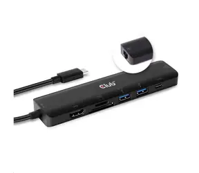 Club3D USB-C Hub 7in1 schwarz / multifunktionaler HUB 7in1 / USB-C / HDMI / SD / MicroSD / 2x USB 3.0 / Ethernet