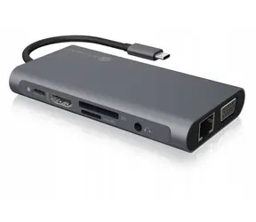 Icy Box IB-DK4040-CPD USB-C Hub 10in1 silber / 3x USB 3.0 / 1x USB-C / HDMI / VGA / Gigabit-LAN / 3,5-mm-Klinkenanschluss