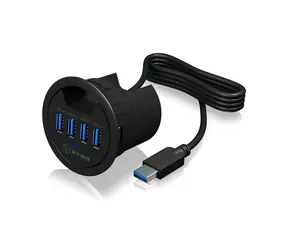 Icy Box IB-HUB1403 Desktop-USB-Hub, schwarz / 4X USB 3.0 / 60-mm-Kabelverschraubung / Audio
