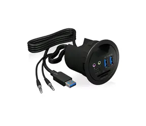 IcyBox IB-HUB1404A Desktop-USB-Hub mit SD/microSD-Leser schwarz / 2x USB 3.0 & 1x USB-C / 60 mm Kabeleingang / Audio