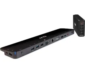 Club3D CSV-1564W100 Dockingstation USB-C 3.2 schwarz / 3x USB-C / HDMI / DP / VGA / RJ45 / SD Slot / MicroSD / 3,5mm Klinke