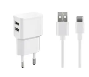 MicroConnect USB-C Ladegerät mit zwei Ports weiß / 2,4A / 2x USB2.0