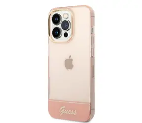 Guess PC & TPU Kamera-Umriss Transparente Rückseite für Apple iPhone 14 Pro Max pink
