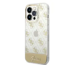 Guess PC/TPU Pfingstrosen-Glitzer-Schriftzug Logo -Rückseite für Apple iPhone 14 Pro Max Gold