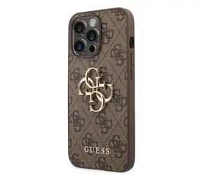 Guess PU 4G Metall Logo -Rückseite für Apple iPhone 14 Pro Max braun