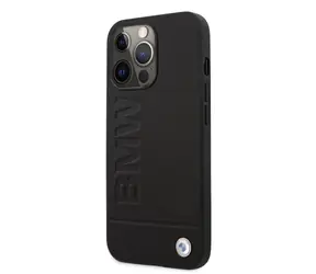 BMW Leder Hot Stamp Backcover für Apple iPhone 14 Pro Max schwarz