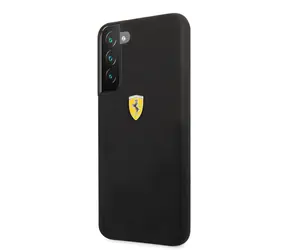 Ferrari Liquid Silicone Metal Logo Rückseite für Samsung Galaxy S22+ schwarz