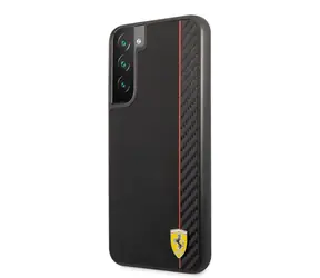 Ferrari Glatte und Carbon-Effekt-Rückseite für Samsung Galaxy S22+ schwarz