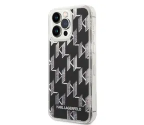 Karl Lagerfeld Monogram Liquid Glitter Rückseite für Apple iPhone 14 Pro Max Schwarz
