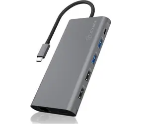 Icy Box IB-DK4050-CPD grau-schwarz / USB-C Dockingstation / USB-C / 2x HDMI / DP / SD / microSD / RJ45