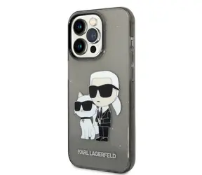 Karl Lagerfeld IML Glitter Karl und Choupette NFT Backcover für Apple iPhone 14 Pro Max Schwarz
