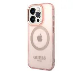Guess Transparente, MagSafe-kompatible Rückseite für Apple iPhone 14 Pro Max, pink