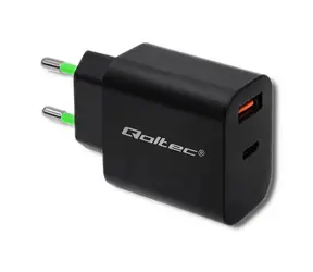 Qoltec 51713 USB - C + USB Netzwerkadapter 18W schwarz / 5-12V / 1,5 - 3A / USB-C 3.0 / USB 3.0 