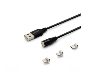 Savio CL-155 Kabel mit austauschbaren Magnetanschlüssen USB - USB-C & microUSB & Lightning 2m schwarz