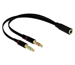 DeLock Kopfhöreradapter 1 x 3,5 mm 4 Pin Stereo Klinke (F) auf 2 x 3,5 mm 3 Pin Stereo Klinke (M) 0,2m schwarz