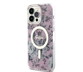 Guess PC/TPU Blumen IML MagSafe-kompatible Rückseite für Apple iPhone 14 Pro Max pink