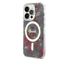 Guess PC/TPU Blumen IML MagSafe-kompatible Rückseite für Apple iPhone 14 Pro Max Khaki