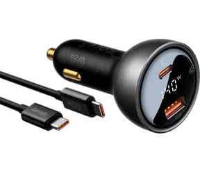 BaseusCGZX070001 Superme Autoladegerät schwarz / 1x USB-A / 1x USB-C / 140W / + Kabel USB-C (M) - USB-C (M) 1 m