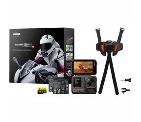 Insta360 Ace Pro 2 Motorrad-Paket/Set: Kamera + 2xAkku + 1x MicroSDXC 128GB + Helmhalterung INST100-35