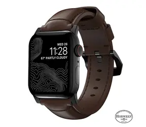 Nomad Traditional Band Lederarmband mit schwarzen Details für Apple Watch Ultra (49 mm) 8/7 (45 mm)/6/SE/5/4 Braun 