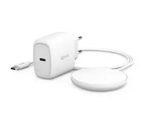 Epico Kabelloses Ladegerät mit Unterstützung für MagSafe-Befestigung mit im Lieferumfang enthaltenem Adapter, weiß