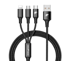 RhinoTech 3-in-1-Kabel: USB-A (Stecker), Micro-USB (Stecker), USB-C (Stecker) und Lightning (Stecker), 1,2 m, schwarz