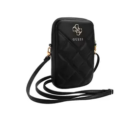 Guess PU Quilted 4G Metal Logo Wallet Phone Bag Zipper Black