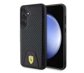 Ferrari PU-Leder-Unterseite Carbon-Rückseite für Samsung Galaxy S24+ schwarz
