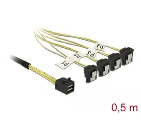 DeLock Kabel 1x miniSAS (M) - 4X SATA (F) 0,5m gelb