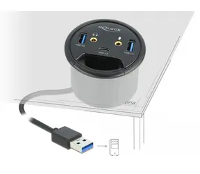 DeLock Desktop USB Hub USB 3.2 A (M) - 1x USB 3.2 C & 2x USB 3.2 A & 2x 3,5mm Klinke grau