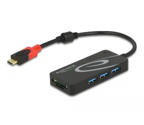 DeLock USB Hub USB 3.2 C (M) - 3x USB 3.2 A (F) & SD-Kartenleser schwarz