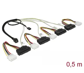DeLock Kabel miniSAS HD SFF-8643 (M) - 4X SAS SFF-8482 (F) & 4X Molex (M) 0,5m 